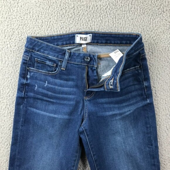 PAIGE Womens Size 27 Skyline Skinny Distressed Raw Hem Stretch Denim Jeans - Picture 8 of 16